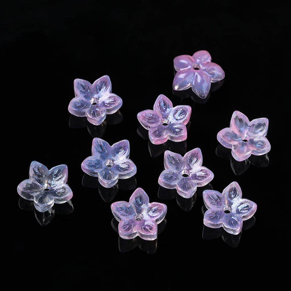 20pcs Glass Flower Shaped Beads Caps Five Petaled Flowers Loose Spacer Beads for DIY Jewelry Making Bracelet Necklace Supplies