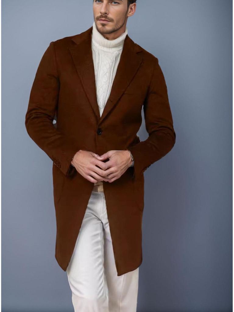 Mittellanger Wollmantel für Herren 2024: Europäischer & Amerikanischer Stil, Schmal geschnittener Anzugkragen, Winter-Windbreaker