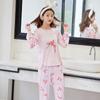 Women Autumn Winter Long-sleeved Cartoon Pajamas Set 2024 New Round Neck Cute Solid Color Pullover Sleepwear Clothes Set