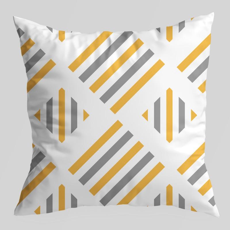 Geometric Pillowcase, Yellow and Gray Geometric Peach Skin Velvet Printed Pillow Cushion Cover, Sofa Car Backrest
