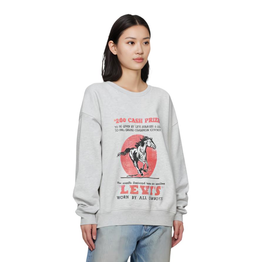 Levis Graphic Print Crew Neck Long Sleeve Sweatshirt Women sweatshirt Gray A7288-0016