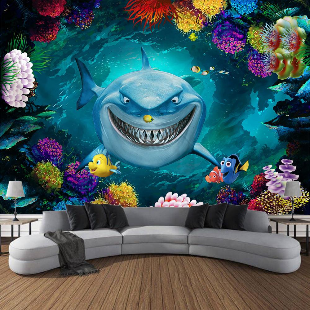 Undersea print tapestry psychedelic room decoration wall hanging ocean coral dolphin home wall decoration cartoon mural