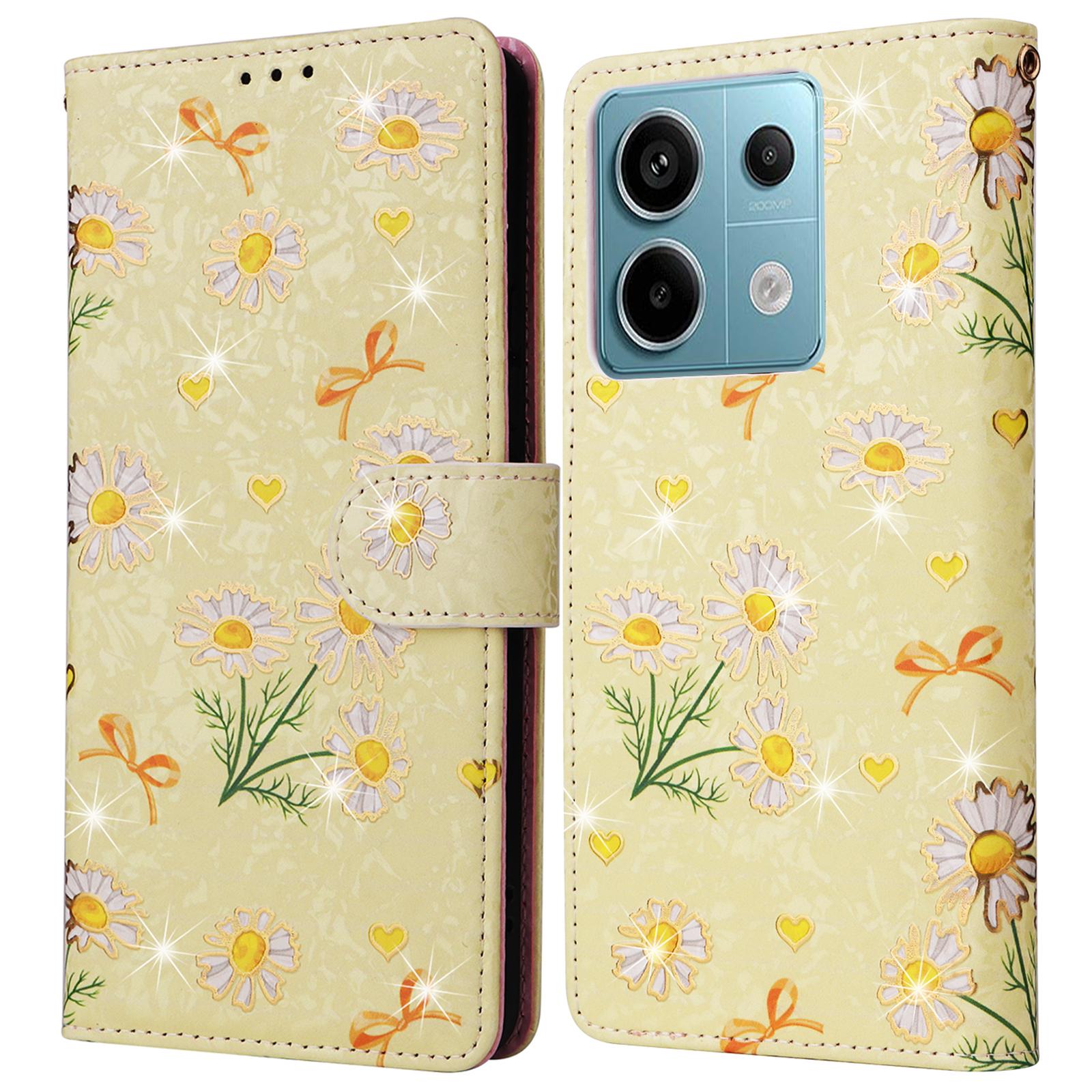 

For Xiaomi Redmi Note 13 Pro 5G/Poco X6 5G Case Lacquered Flower Leather Wallet Phone Cover Yellow Daisy