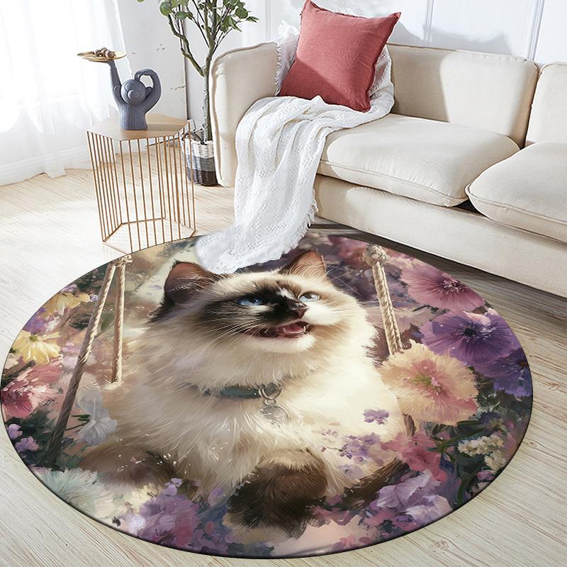 

Ragdoll cat and fresh flowers pattern round rug,Carpet Rug for Living Room Bedroom Playroom ,Non-slip Floor Mat,Holiday Gifts and Birthday Gifts. 80cmx80cm