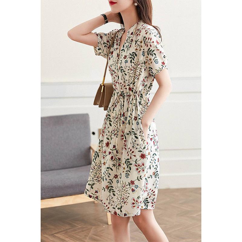 Luxurious Mulberry Silk Floral Dress - 2025 Summer Spring Mid-Length Women's Fashion