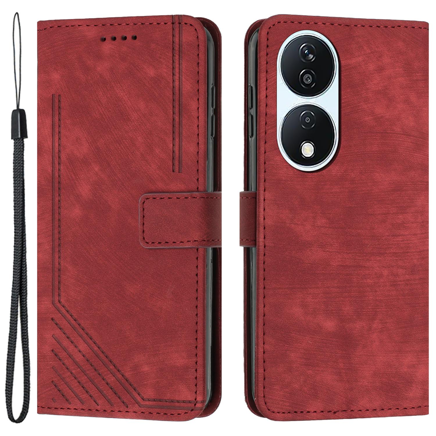 

For Honor X7b 4G/90 Smart/Play 50 Plus 5G/Play 8T 5G Case Lines Imprinted Card Slots Phone Cover Red