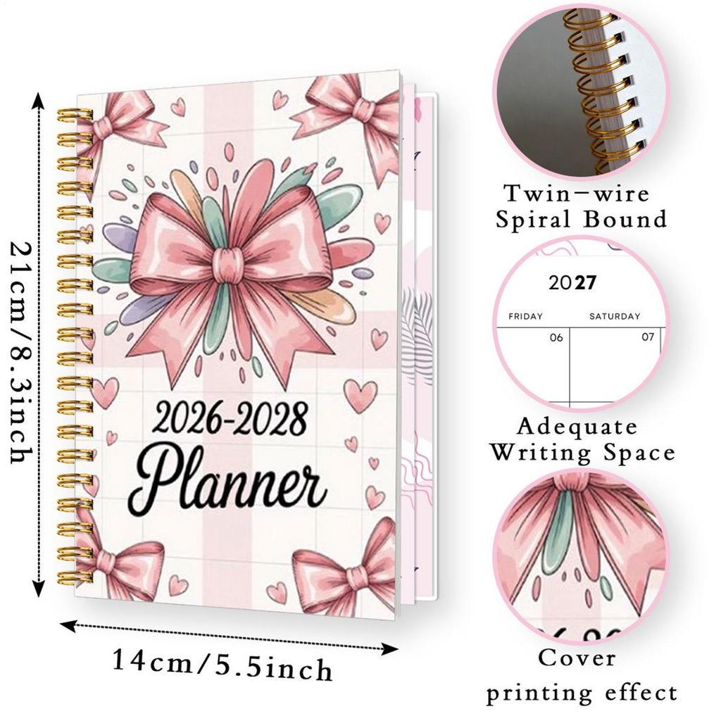 Planner 2026-2028 Spiral Bound Bow 36-Month Hardcover 3 Year Planner Calendar For Home School Office Work Appointment Academic