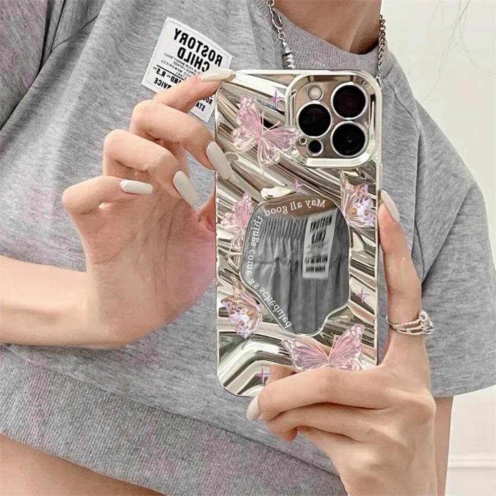 Mirror Phone Case for iPhone 16 11 13 14 for 16 Pro 12 13 15 16 Pro Max for Samsung A15 A16 A35 A55 Cute Cloud Flower Puppy Electroplated Phone Case