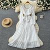 Red Long-sleeved A-shaped Slim-fit Dress for Women's Spring and Summer Commuting Waist and Thin Pleated Pendulum Dress