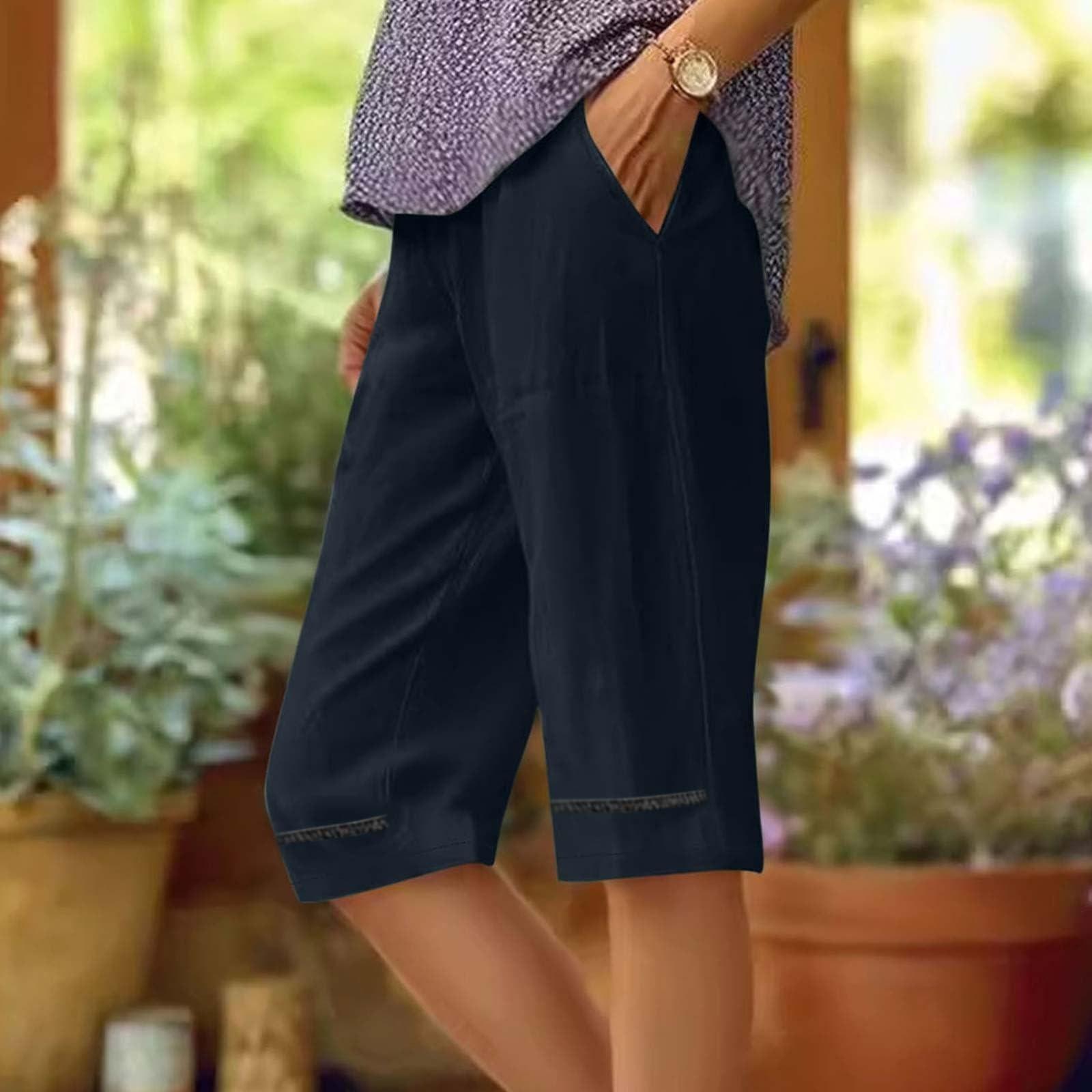 

Женские однотонные повседневные брюки с высокой талией, спортивные брюки, шорты 1/2 L тёмно-синий