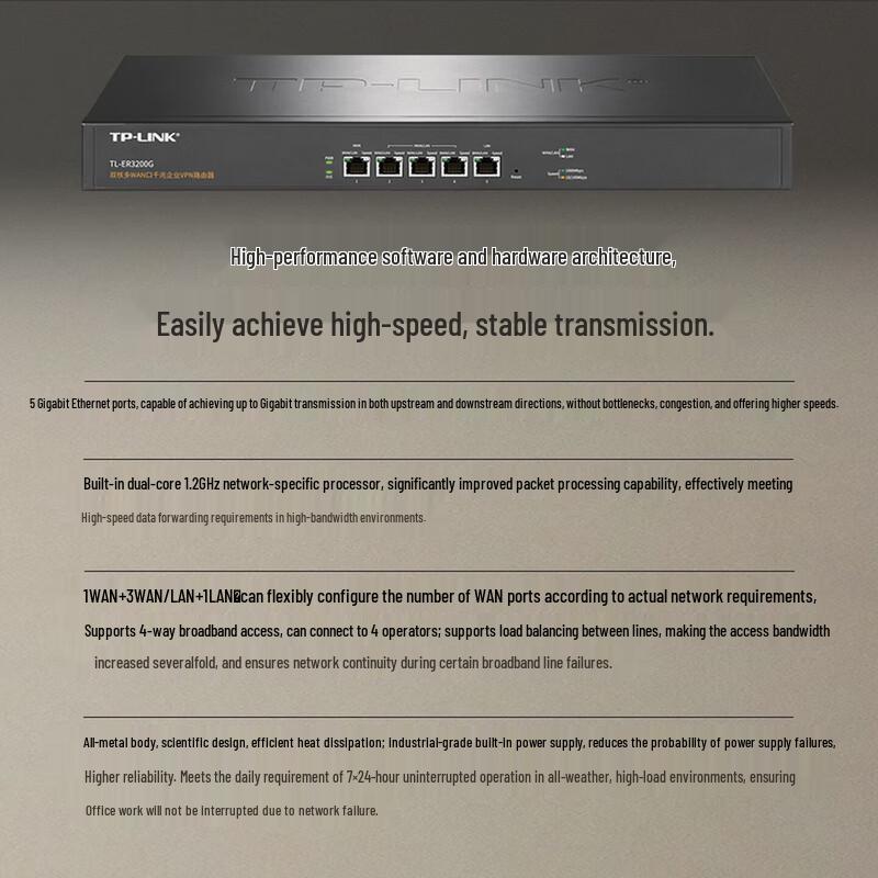 Tp-Link TL-ER3200G Dual-Core Gigabit Multi-WAN Wired VPN Router (CN Version)