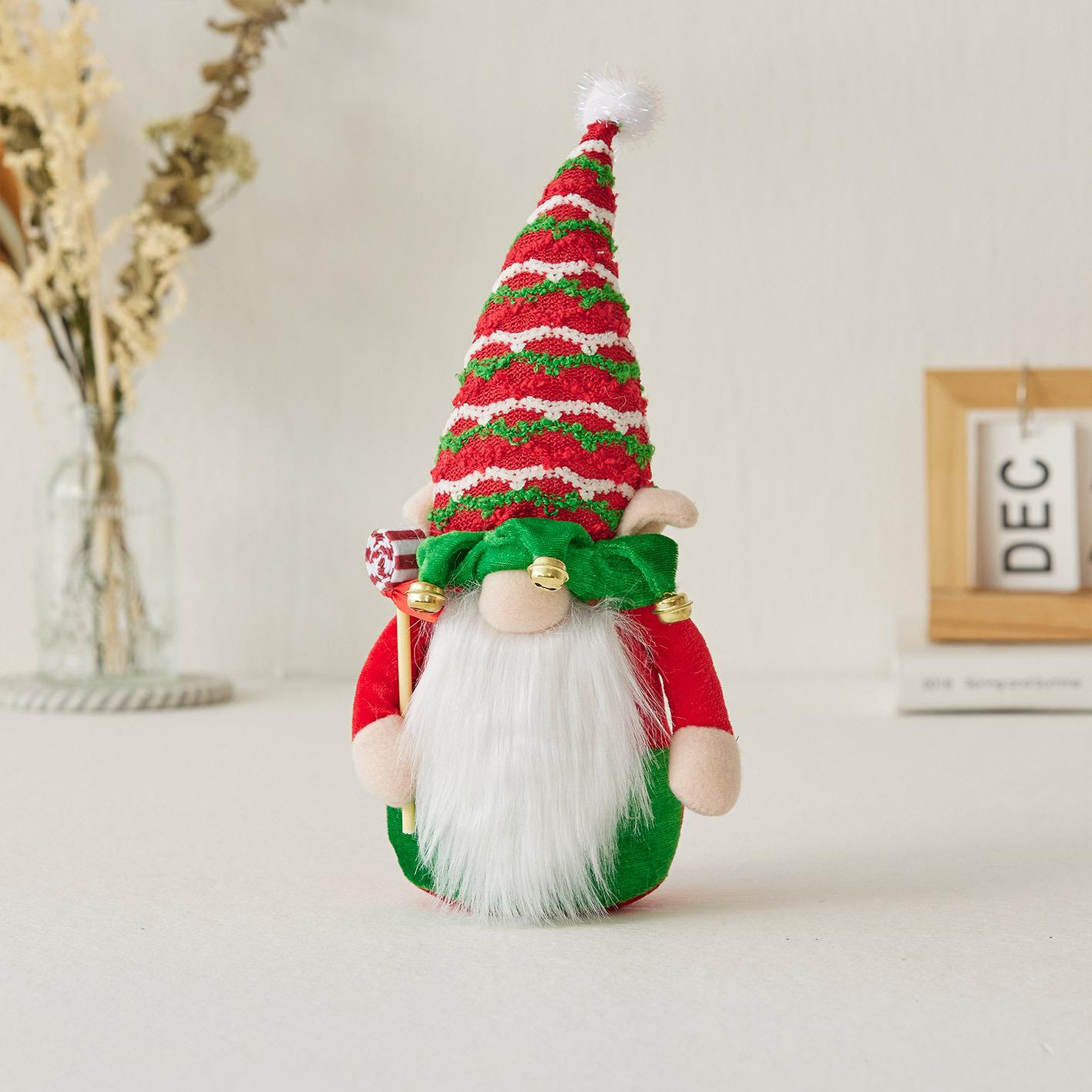 Festive Red, White, and Green Striped Christmas Gnome Hat with White Pom-Pom