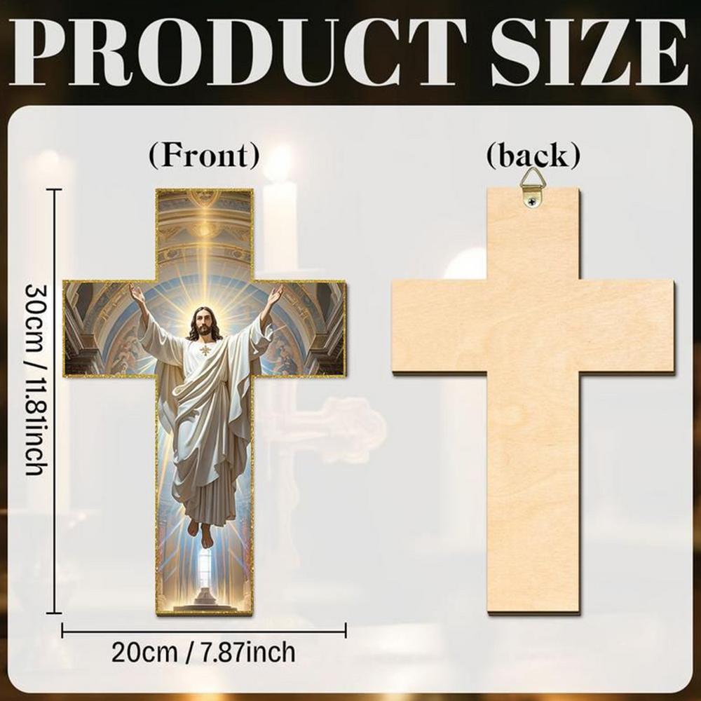 

Wall Cross Wooden Jesus Vintage Home Decor Retro Blessed Church Hanger Decoration for Christmas Entryway Hallway Bedroom Office