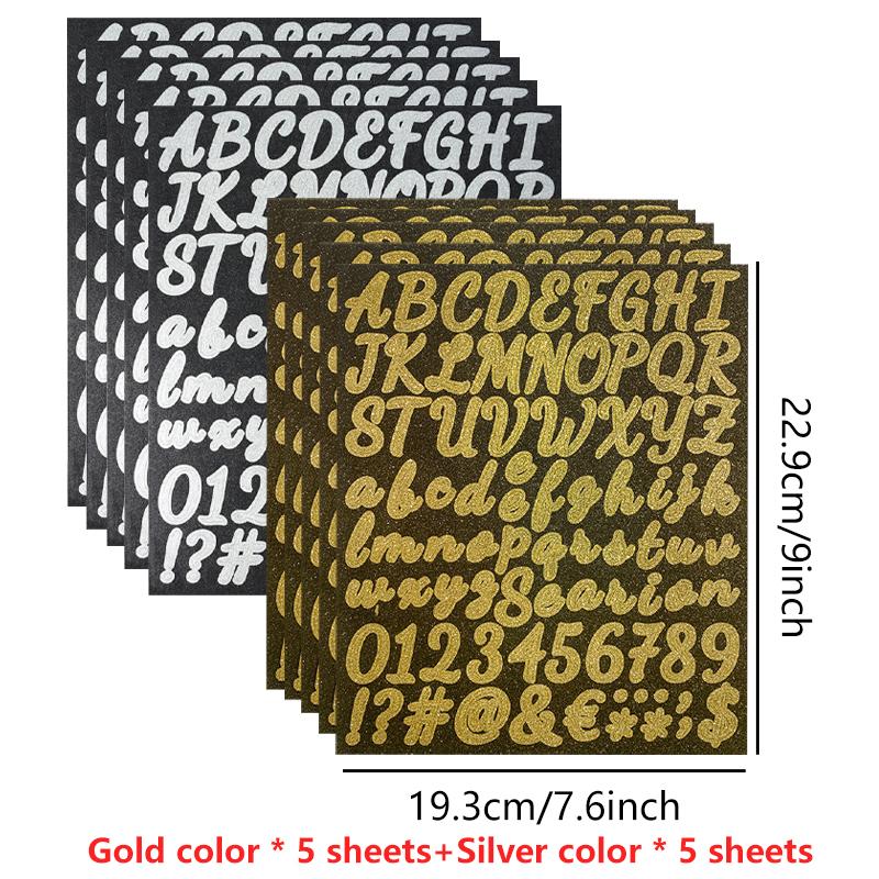 

10 Sheets Glitter Letter Stickers Alphabet Number Stickers Waterproof Decals Gold Silver Glitter Letter Decals