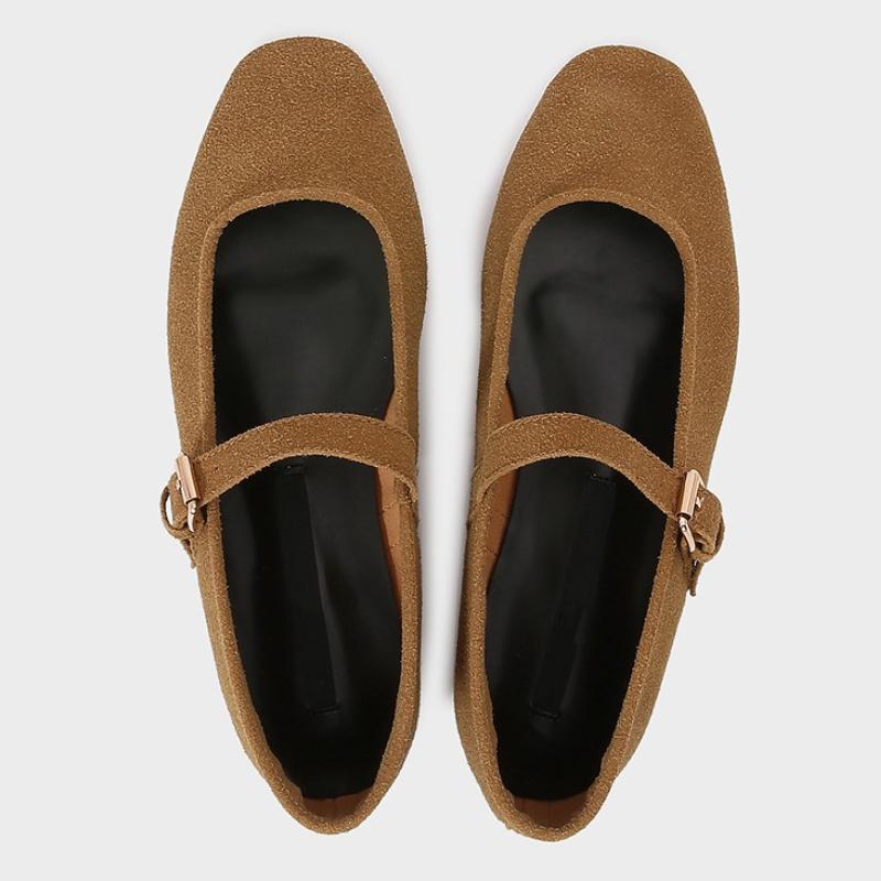 Hochwertige Wildleder-Optik Ballerinas Damen Retro Braune Schnalle Mary Jane Schuhe Mode Gemütlich Schuhe Zapatos De Mujer
