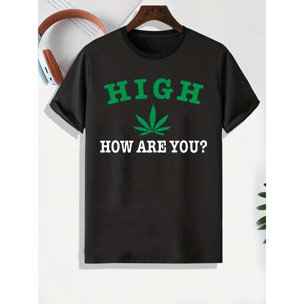European sizes [Weed Print Graphic Tee] Casual Comfy Weed Print Graphic T-shirt - Men's Summer Tees - Mens Clothing