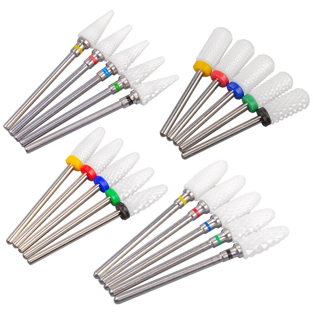 5pcs Milling Cutter For Manicure Set Ceramic Nail Drill Bit Mill Manicure Machine Pedicure Tools for Removing Gel File 3/32 Inch