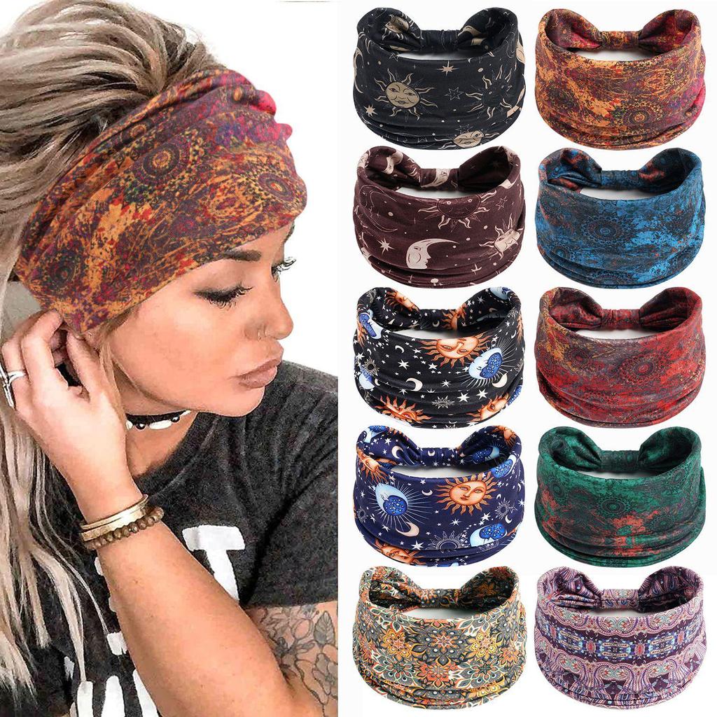 Bohemian Retro Print Yoga Headband: Wide African-Inspired Headscarf for Women