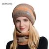 Hat Autumn and Winter Korean Version Gradual Change Color Wool Hat Thickened Warm Ear Protection Cold Knitted Hat Two-piece Set