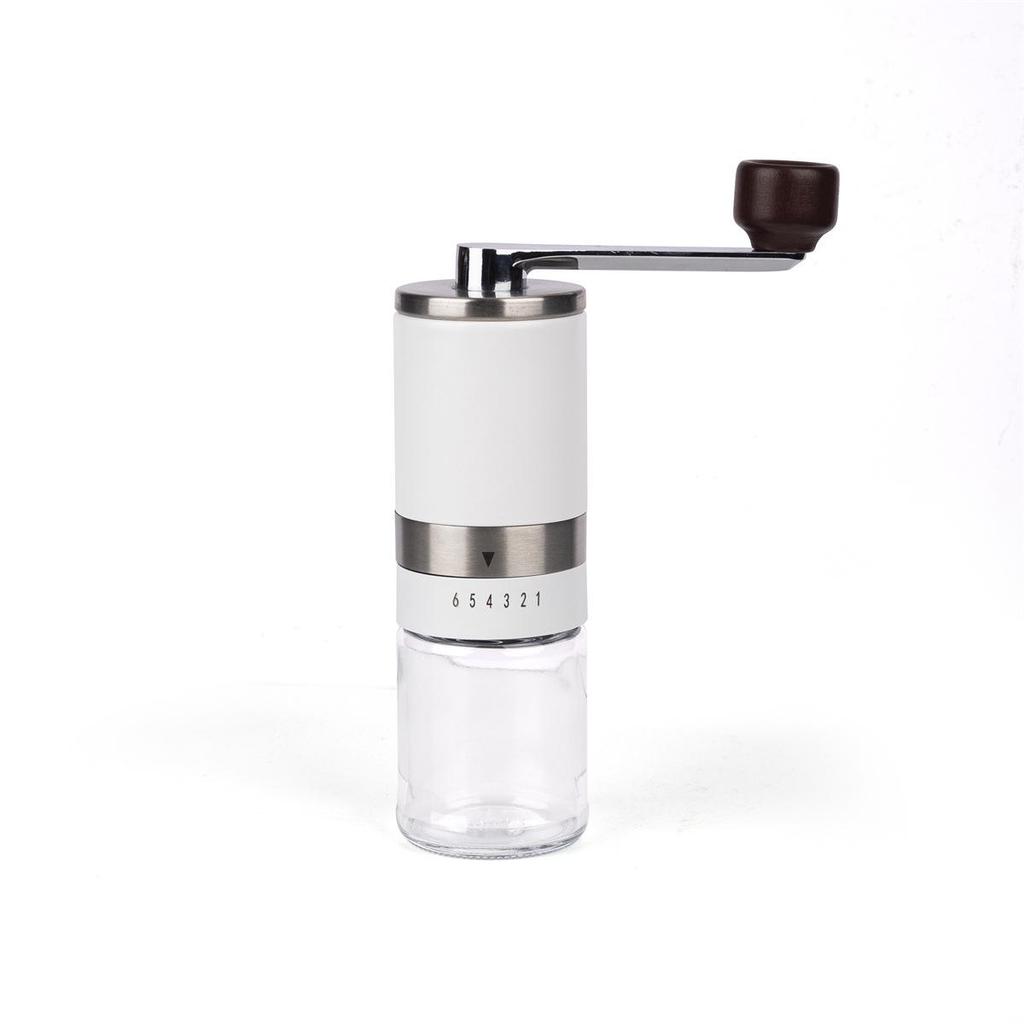 Stainless Steel Hand-Crank Coffee Grinder with Glass Hopper & Adjustable Multi-Gear Control