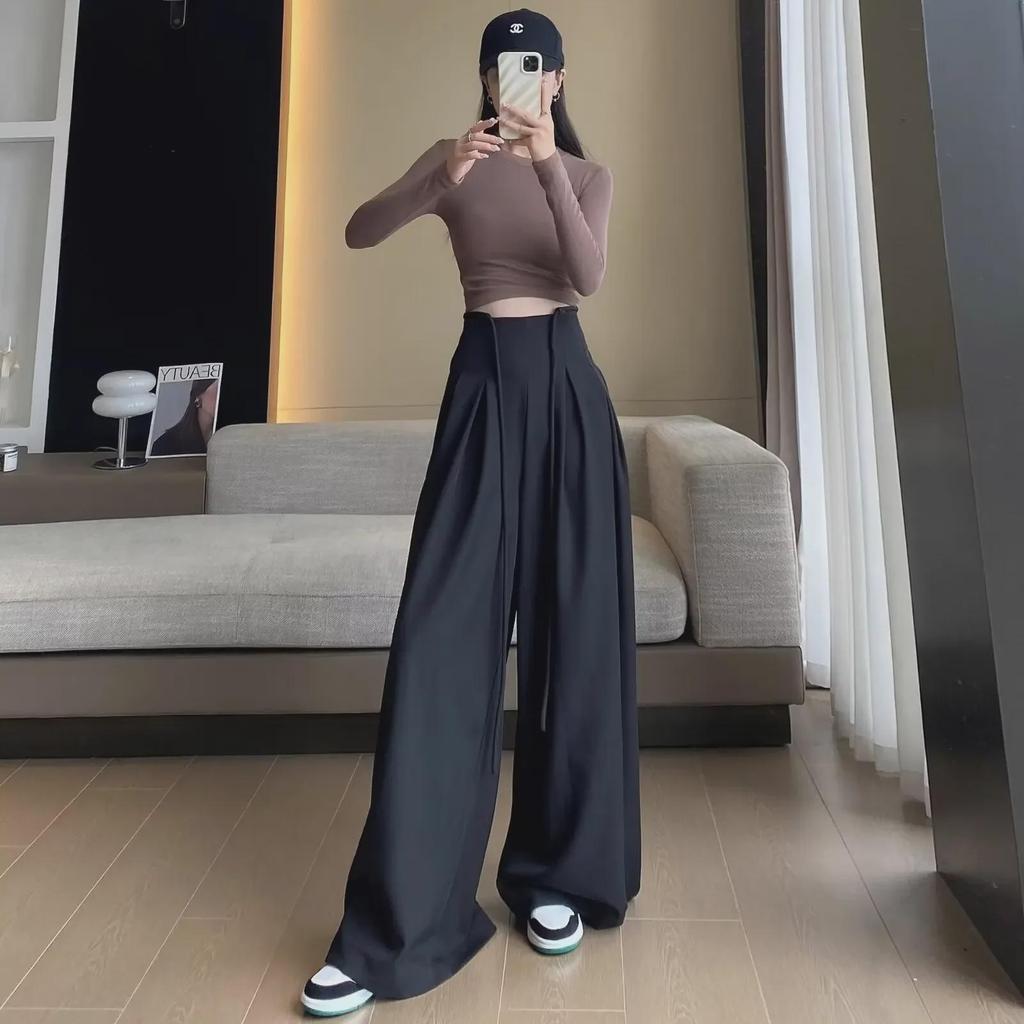Neutral Spring/Summer High-Waist Drape Trousers: Women's Loose Korean Slim Wide-Leg Casual Pants 2024