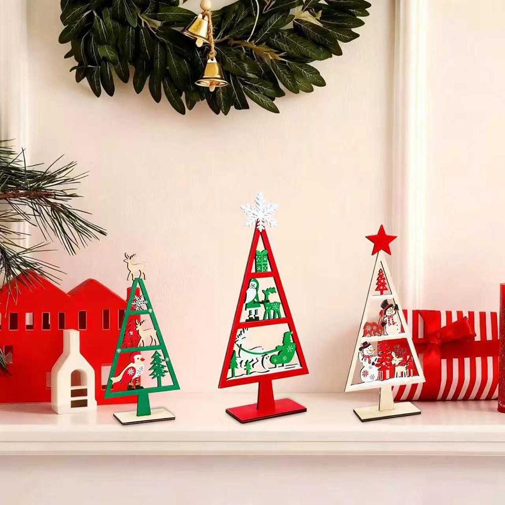 3 Piece Wooden Christmas Tabletop Decorations with Santa Snowman and Reindeer for Festive Holiday Celebrations and Events