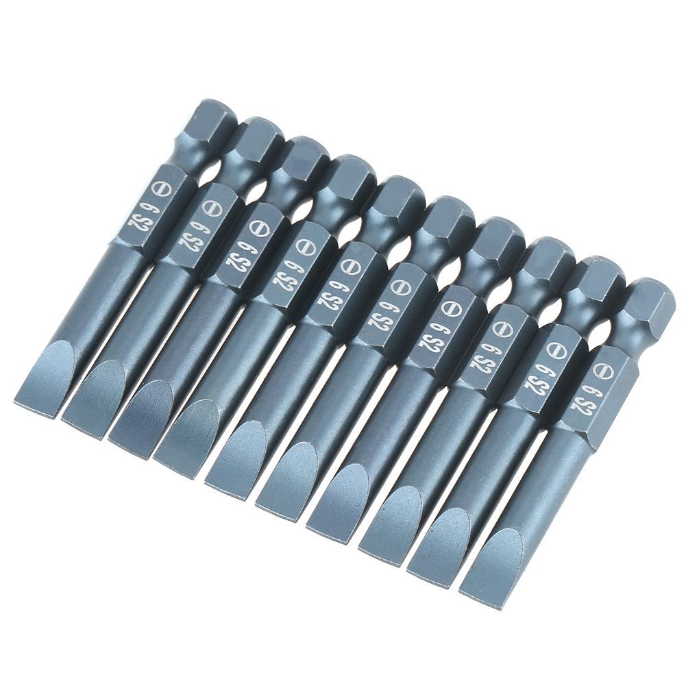 10 Piece Slotted Screwdriver Bit Set, 1Celsius4 Inch Hex Shank Screwdriver Bits Length 50mm,   Alloy Steel Magnetic Screwdriver Bits