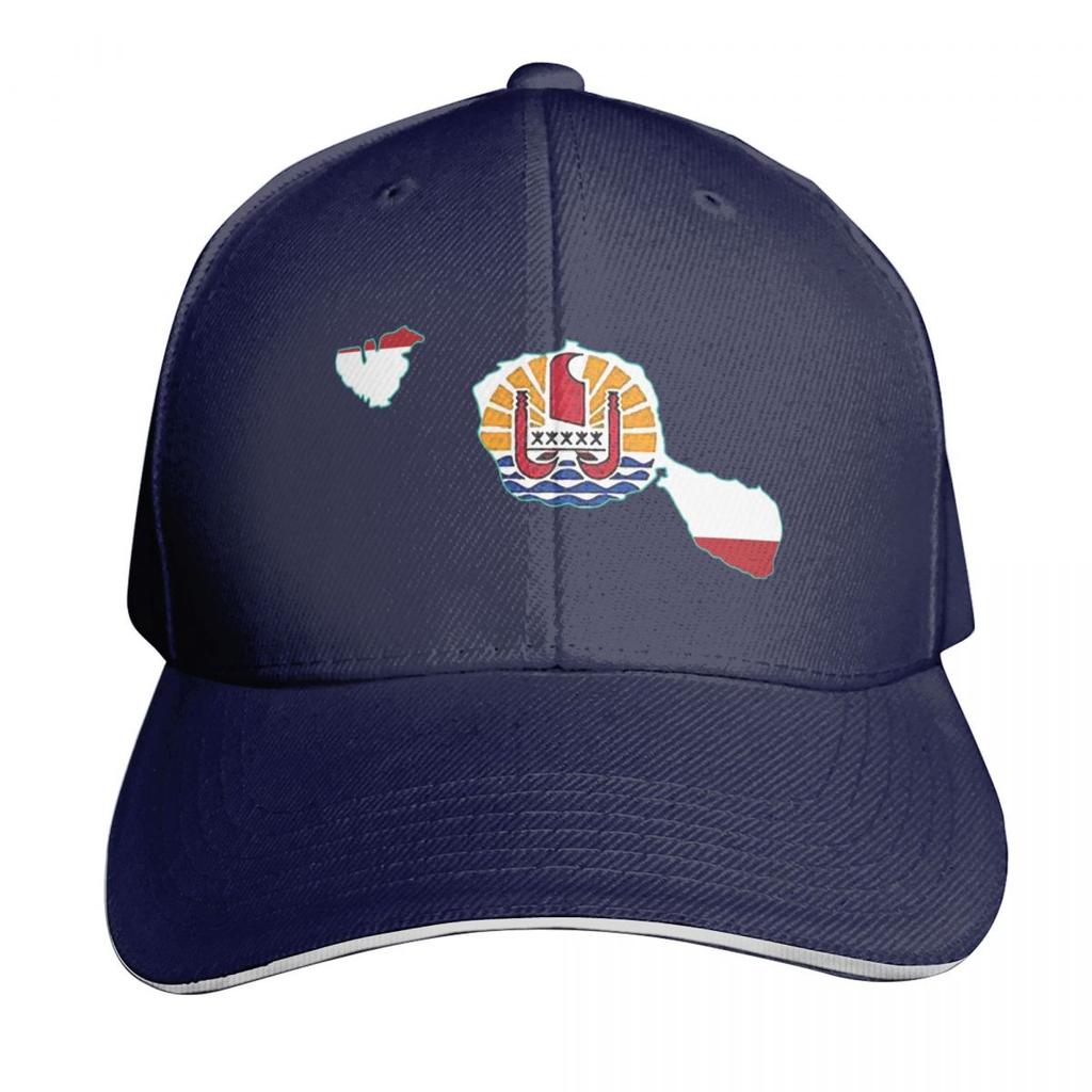 Tahiti Map with Tahitian Flag Baseball Cap Streetwear Golf Wear Bobble Hat Designer Cap Unisexs Baseball Womens