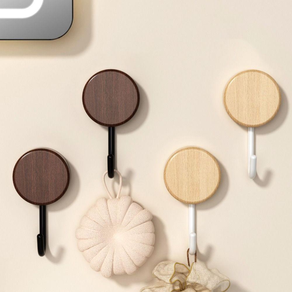 Self-Adhesive Wall Mount Hook No Drilling Bathroom Hook Space Saving Wood Hook  Door Hanging