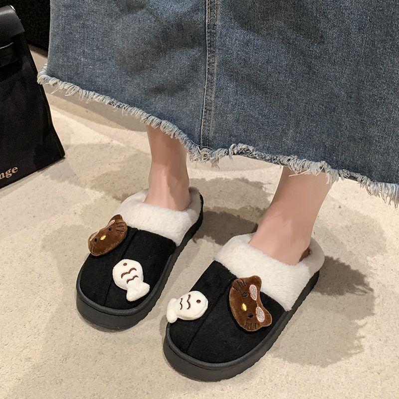 Warm and comfortable non-slip fluffy slippers cute cartoon kitten thick-bottomed cotton slippers 2025 autumn and winter new