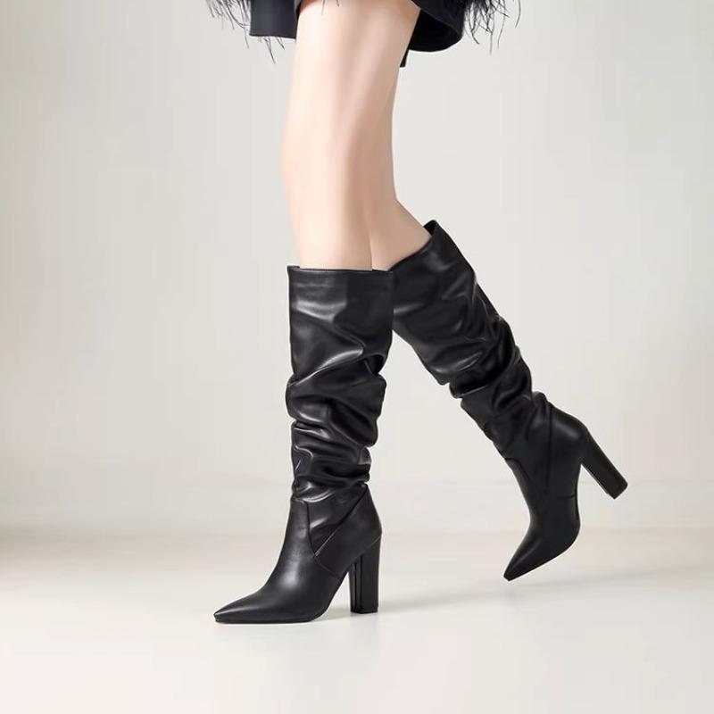 Fashion Sexy Winter Women High Boots Fashion Pointed Toe Square Heel Long Boots Ladies Elegant Knee High Boots Shoes Botas De Mujer