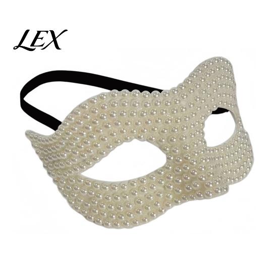 Adjustable Party Masks Halloween Half Face Masquerade Mask, Pearl Decor Venetian Exquisite Elegant Costume Accessory for Stage Show Evening