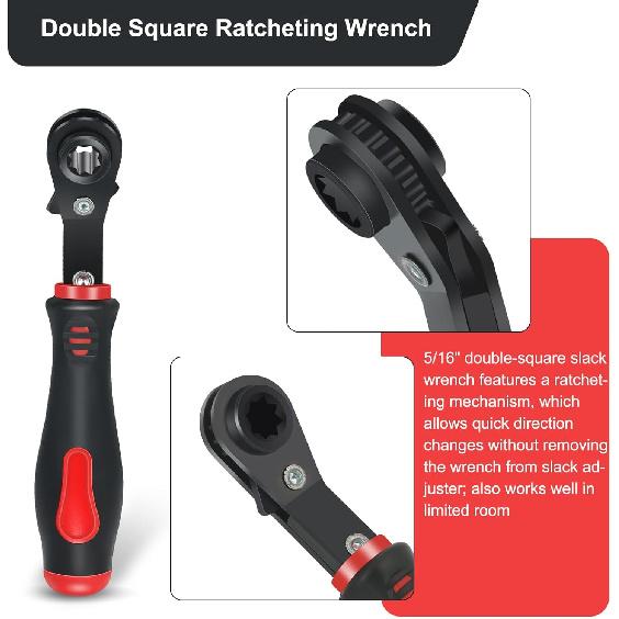 Automatic Slack Adjuster Tools, 5/16" Brake Adjustment Tool Ratcheting Wrench Air Brake System Adjustment Wrench Tools Set For Semi Truck Big Truck