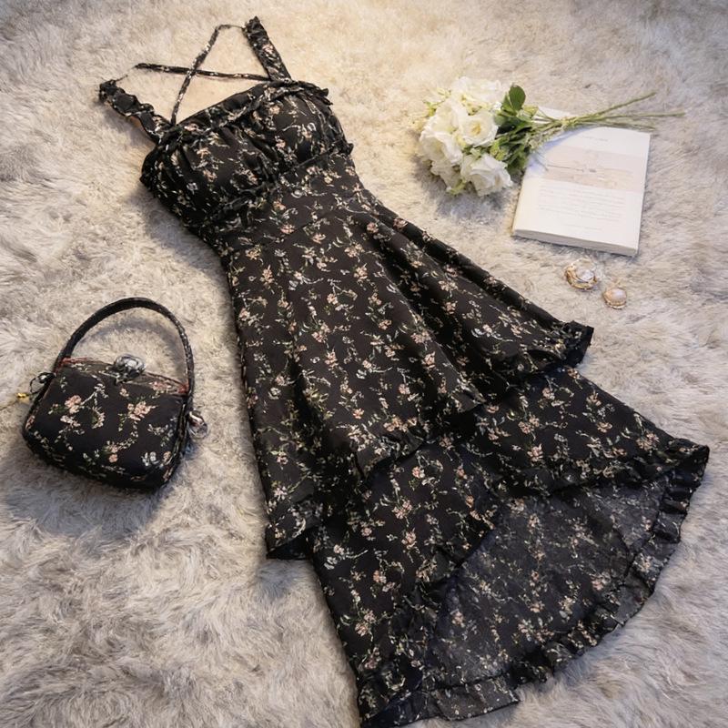 2026 Summer New Arrival: Sleeveless Square Neck Dress with Cinched Waist and Irregular Ditsy Floral Design