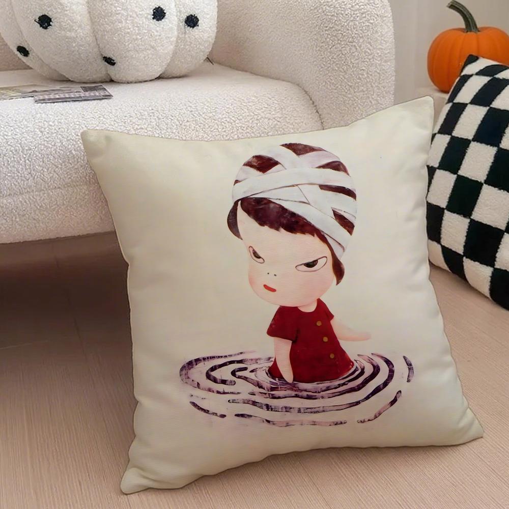YYoshitomo Nara DDoll Cushion Cover Linen Minimalist Soft Breathable Protective Couch Room Decoration