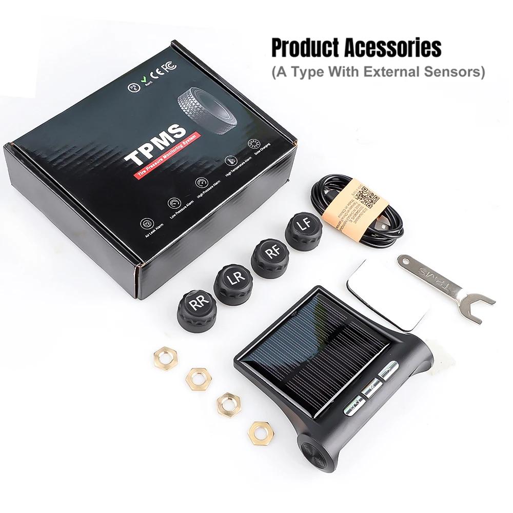 Universal Car Tire Pressure Monitoring System Tyre Temperature Warning Monitor USB / Solar TPMS Auto Security Alarm Systems