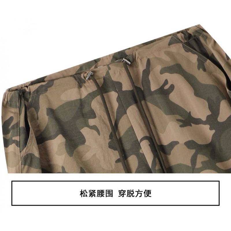 Womens Vintage Camo Cargo Pants High Waist Loose Wide Leg Casual Trousers