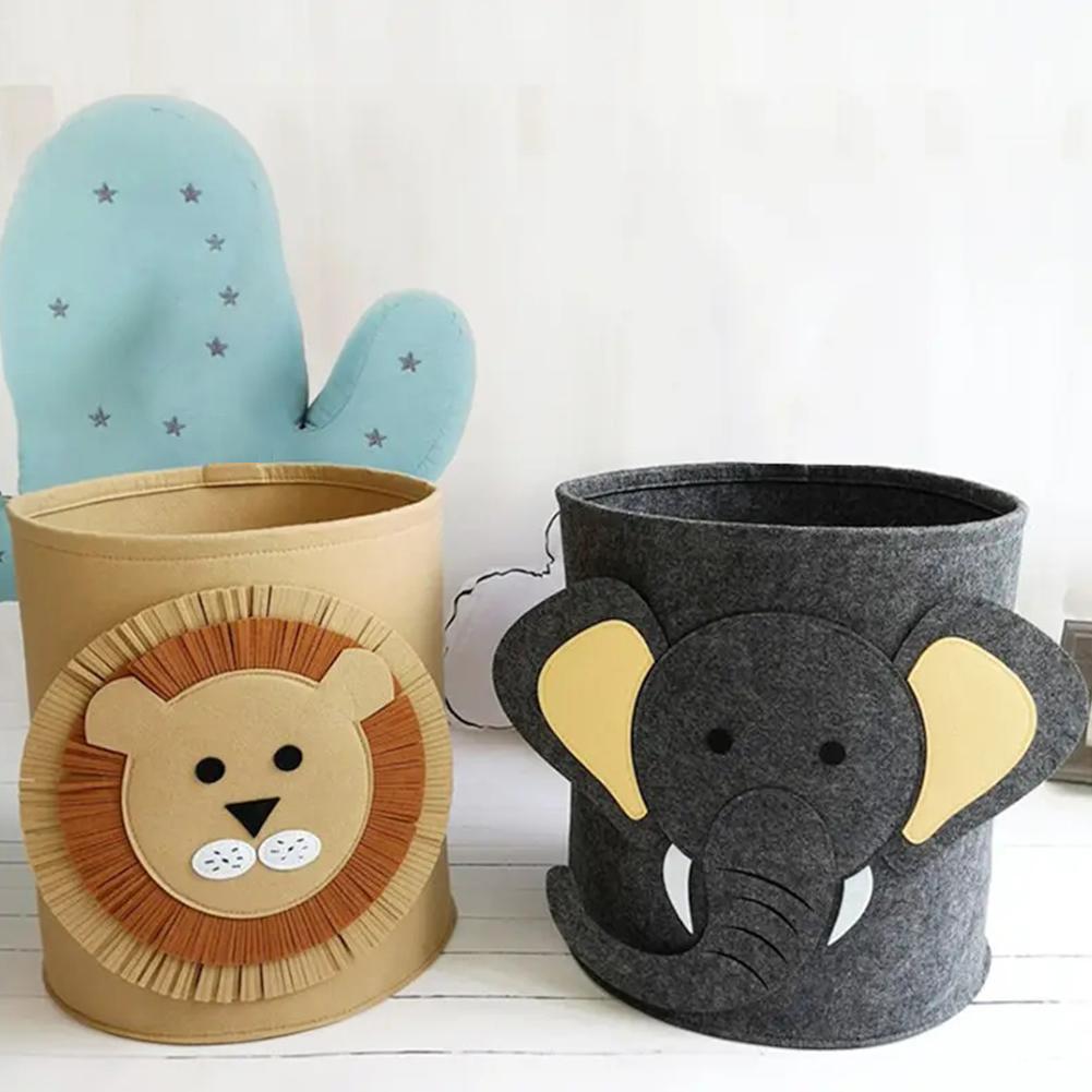 Felt Animal Toy Storage Bucket Cartoon Animal Large Portable Dirty Clothes Shoes Organizer Sundries Folding Storage Box Containe