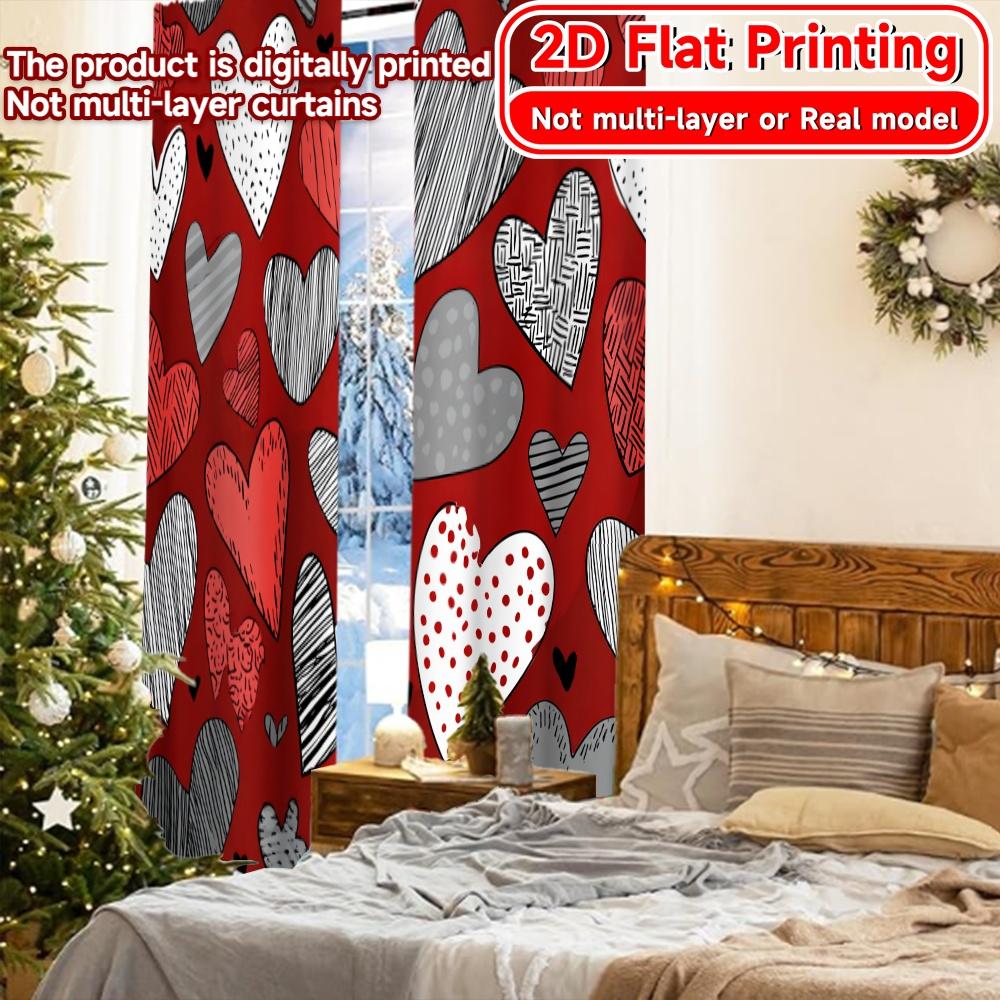 2D Flat Printing  2pcs Heartful Patterns Pattern Modern Curtains Versatile Fabric Curtains Festive Perfect for Kitchen Living