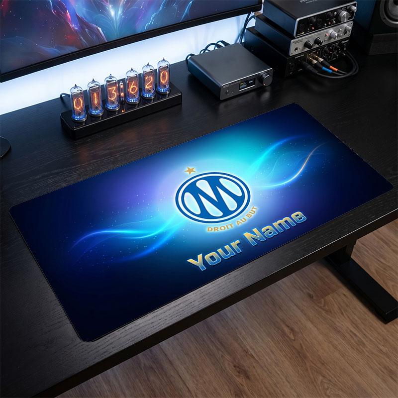 Olympique Marseille FC Benutzerdefiniertes Großes Mauspads, Personalisierter Name Textdruck, Fußball Logo Rutschfeste Schreibtischmatte Gaming Geschenk