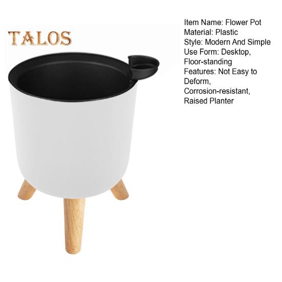 Selbstbewässernder Blumentopf, Pflanztopf mit Beinen aus Massivholz, einfarbiger Blumentopf mit Drainagelöchern für den Hausgarten
