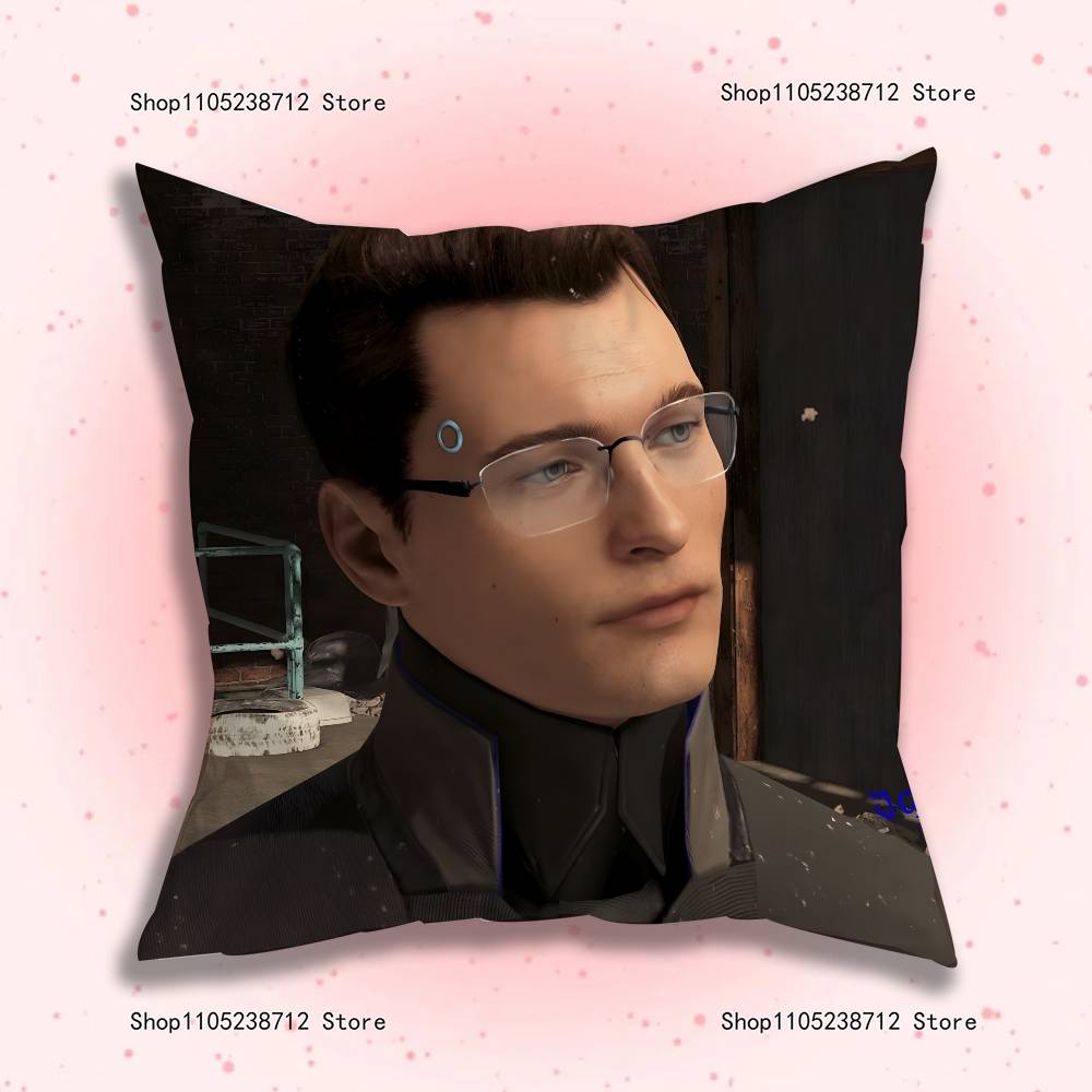Popular Game Hank and Connor Pillow Covers Cartoon Sofa Decorative Home Double-sided Printing Short Plush Cute Cushion Cover