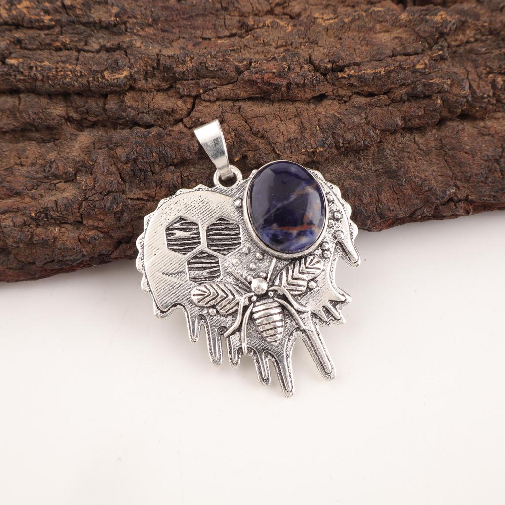 Sodalite Handmade Gemstone Pendant, 925 Solid Sterling Silver Pendant Antique Jewelry, Pendant For Engagement Gift