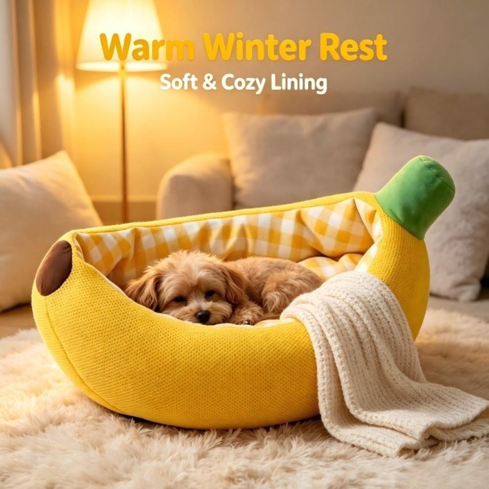 Warm Plush Banana Shape Cat Kennel Funny Cat Mat Dog Kennel Pet Sofa Bed  Indoor Pet Bed