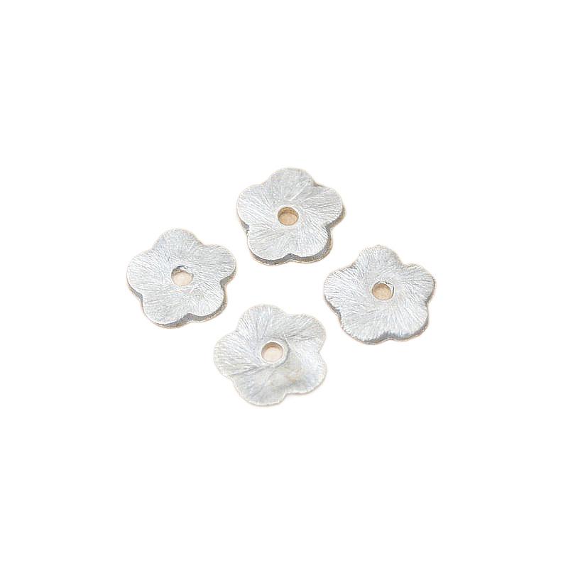 Thai Handmade Pure Silver Flower Spacer Beads - DIY Bracelet Crafting Brushed Finish Small Single Piece