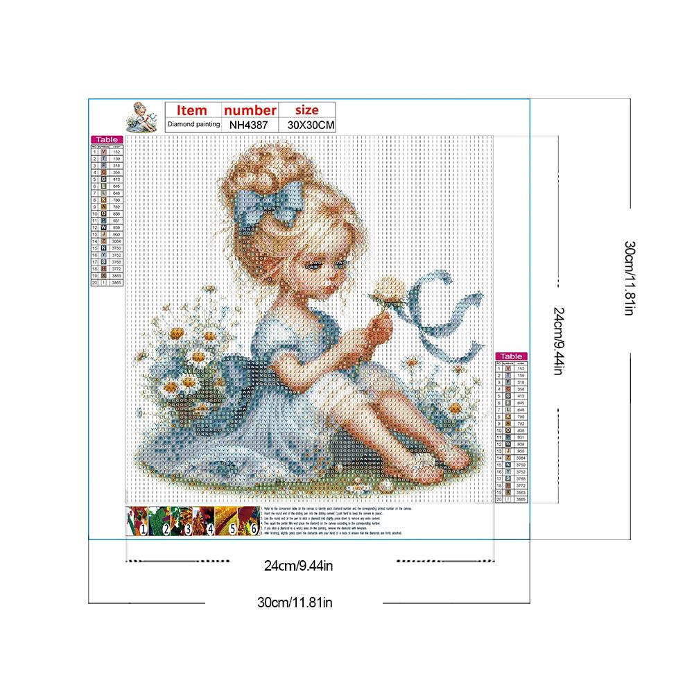 5D DIY Full Round Drill Diamond Painting Girl Kit Home Decor Art Craft for Living Room Bedroom Classroom Entrance 30x30cm