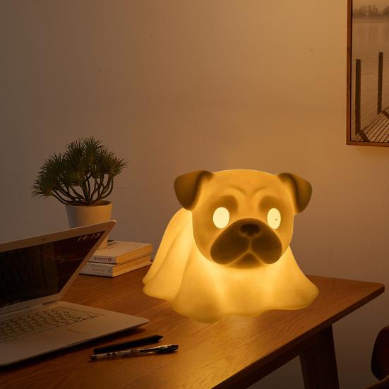 Halloween Ghost Dog Lamp Glowing Dachshund French Bulldog Nightlight LED Resin Draped Ghost Dog Figurine for Home Bedroom Desk Decor