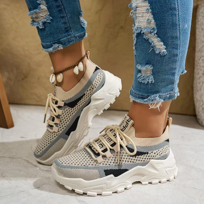 Fashion Women's Sneakers Breathable Mesh Shoes Lightweight Comfort Sport Running Shoes Lace Up Women's Vulcanized Shoes Zapatos De Mujer