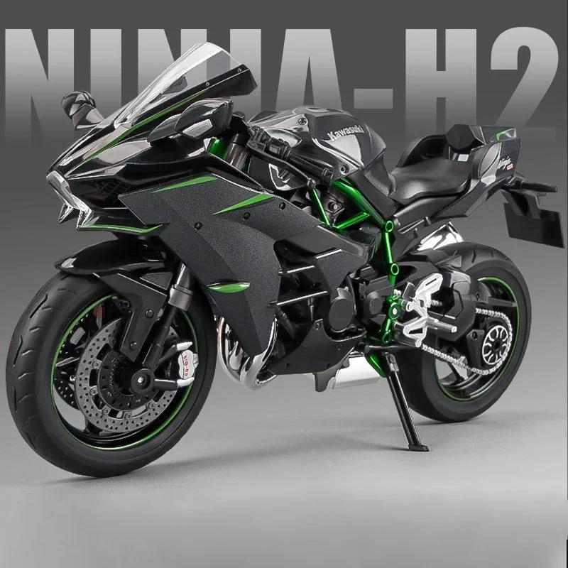 1:9 Kawasaki H2R Ninja Spray H2R Alloy Die Cast Motorcycle Model Toy Vehicle Carrying Lights Off Road Autocycle Toys Car