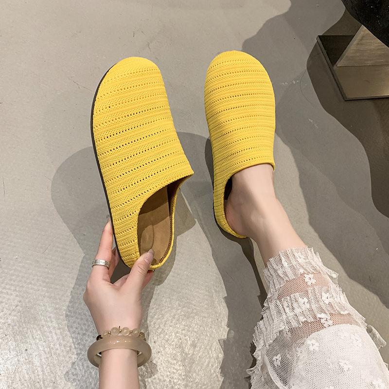 French Niche Hollow Breathable Bag Head Half Slippers Women's Summer New Wear Roman Style Thick-soled Muller Slippers